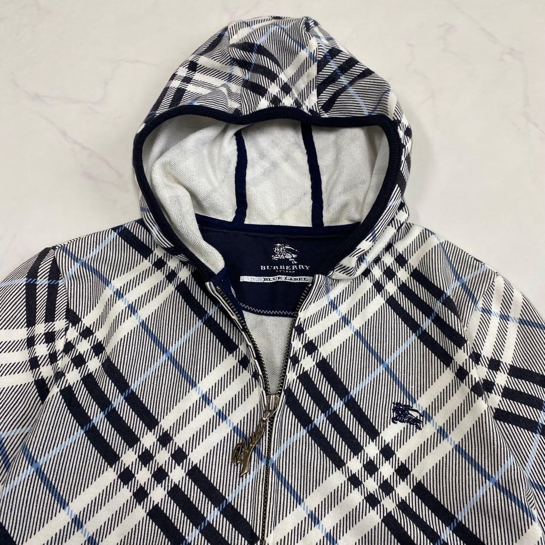 希少★バーバリーブルーレーベル ジップアップパーカー ノバチェック ロゴ刺繍38