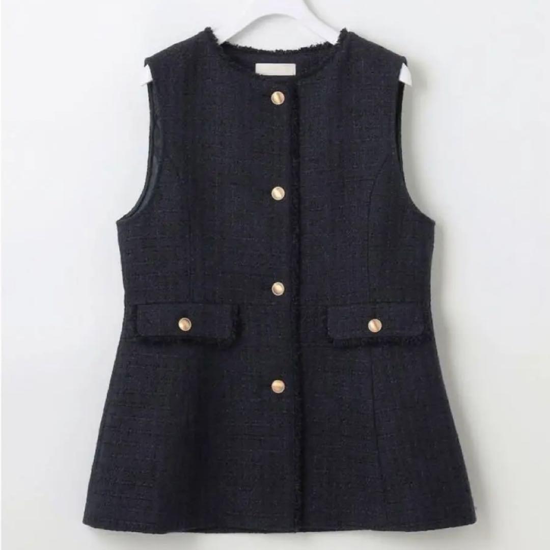 any SIS ツイード ペプラム ジレ ネイビー セレモニー ベスト