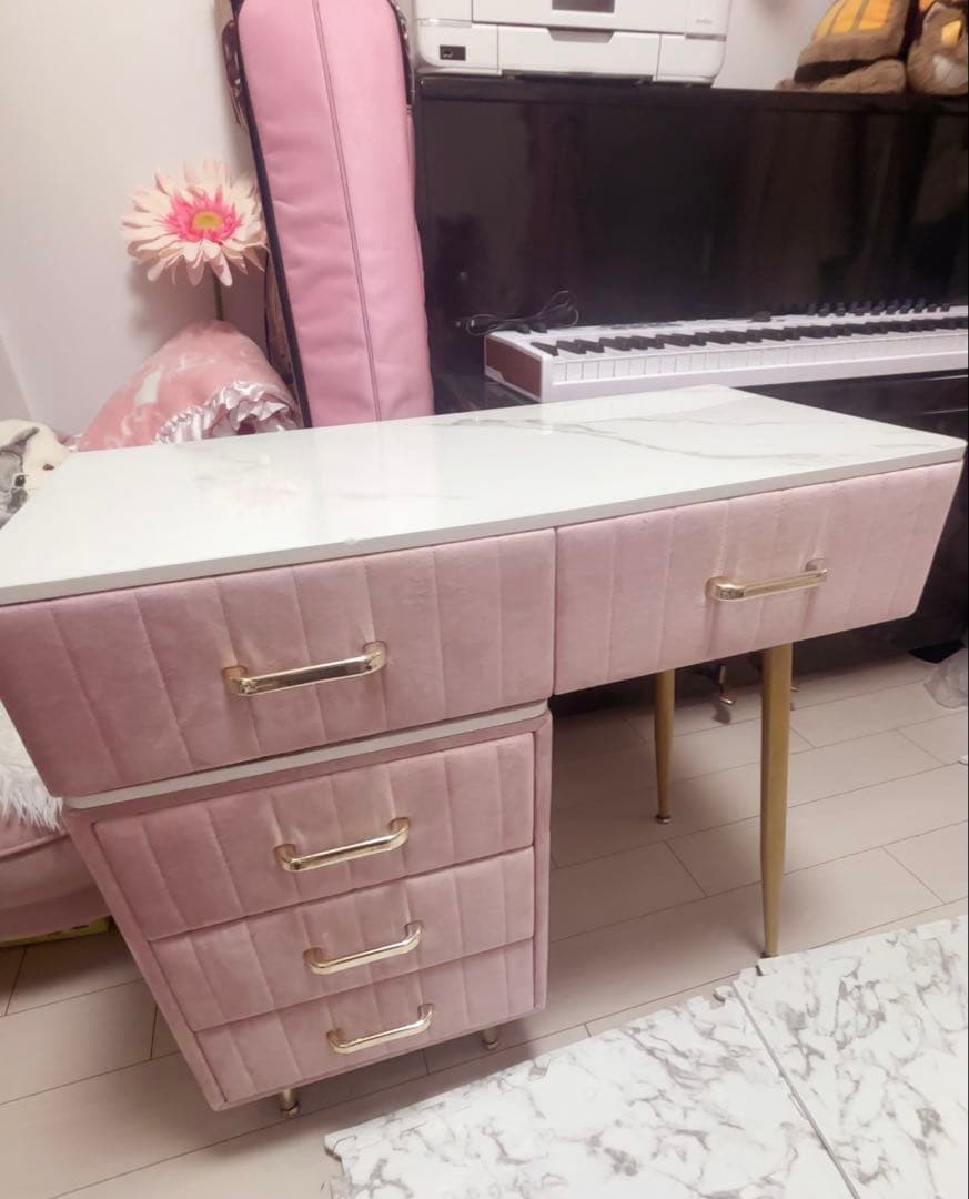 大理石 ピンク ドレッサー ＆チェスト セット