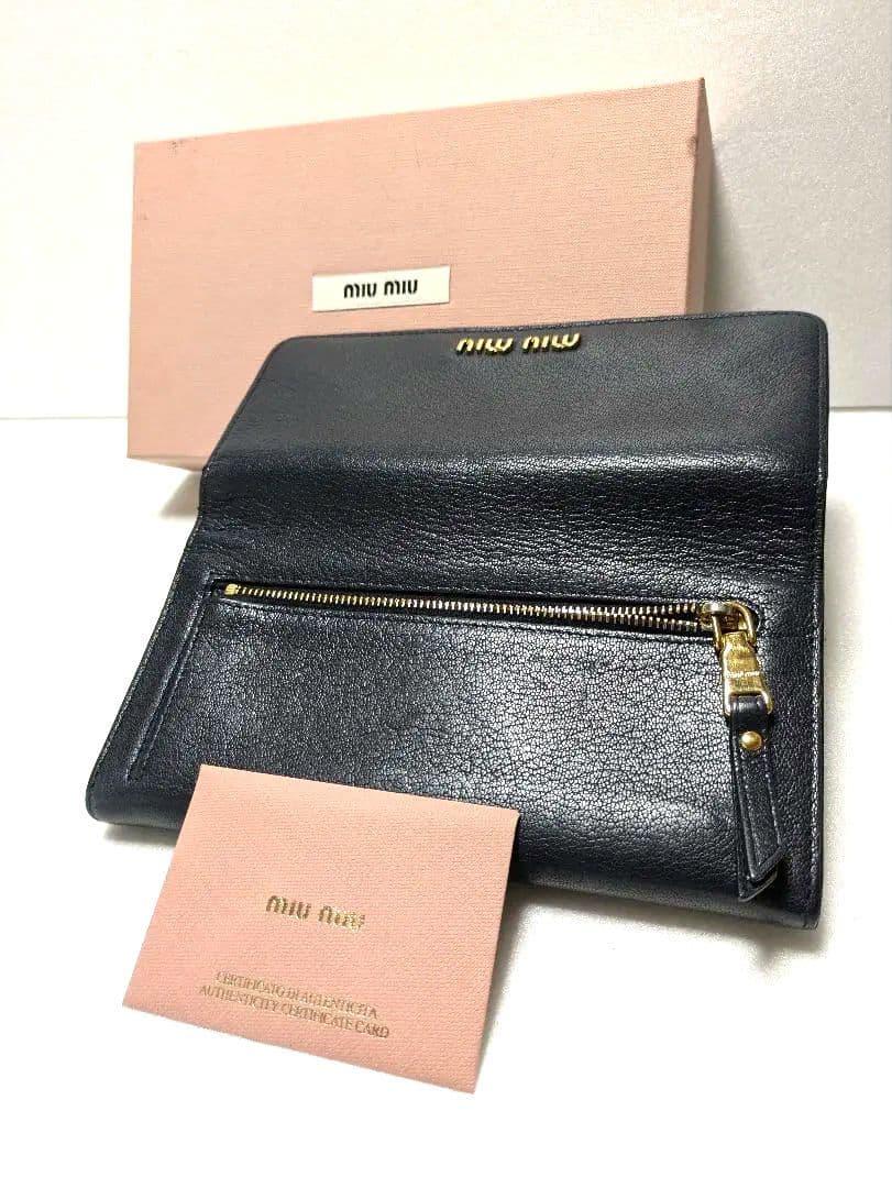 ミュウミュウ 長財布 フラップ ラムレザー ブラック 美品