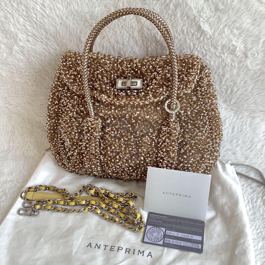アンテプリマ 2way ハンドバッグ　ショルダーバッグ ターンロック　ゴールド