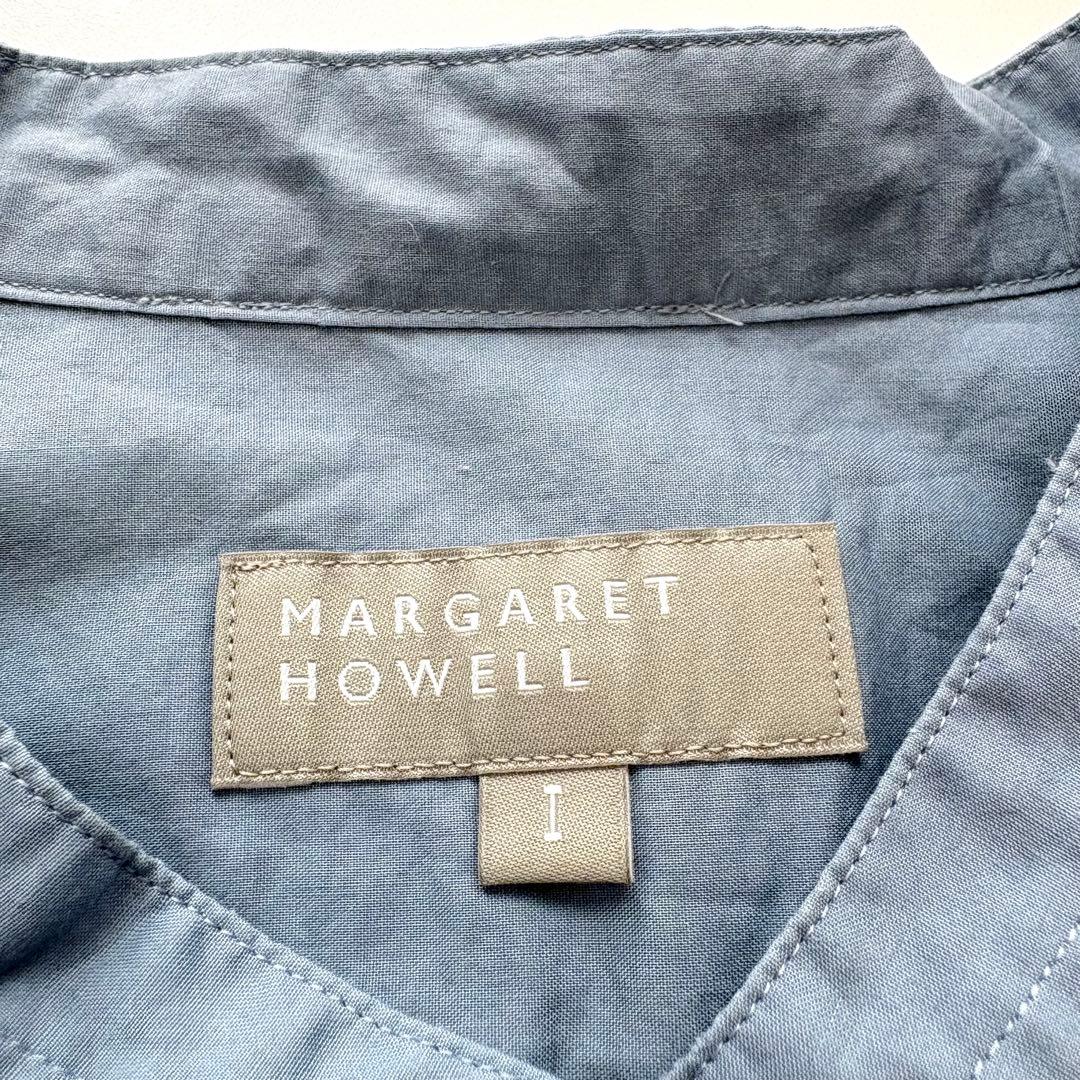 マーガレットハウエル　バンドカラー長袖シャツ　コットン　2023 くすみブルー