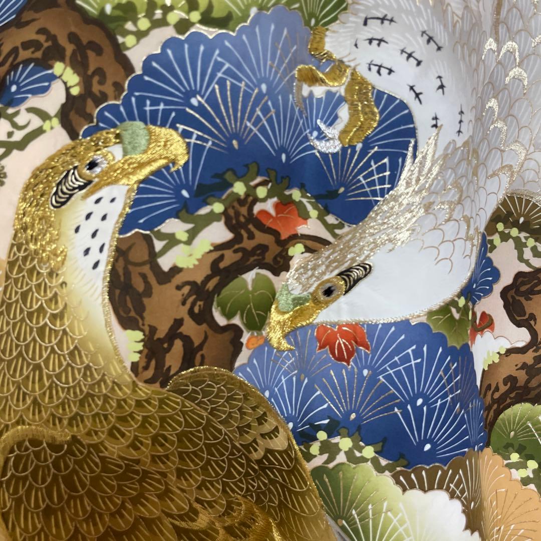 豪華　産着　一つ身　掛け着　鷹　刺繍柄　正絹　宮参り男の子着物