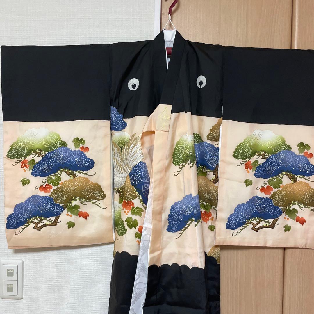 豪華　産着　一つ身　掛け着　鷹　刺繍柄　正絹　宮参り男の子着物