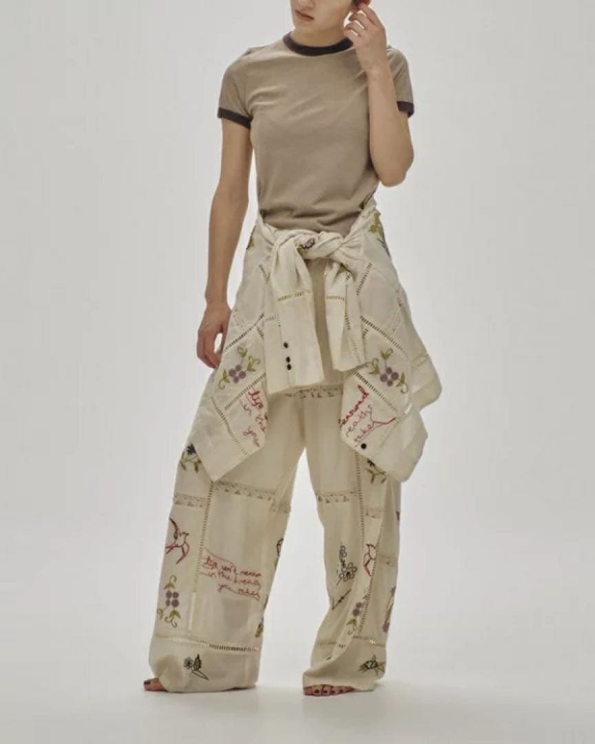 tomo　Embroidery Patchwork Trousers