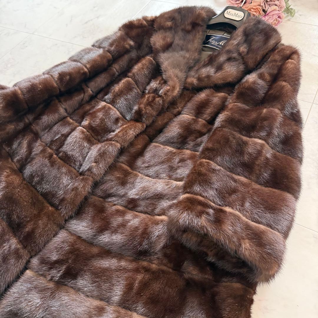 人気デザイン横段◎ミンク ファーコート リアルファー 毛皮 フレア なめし柔らか