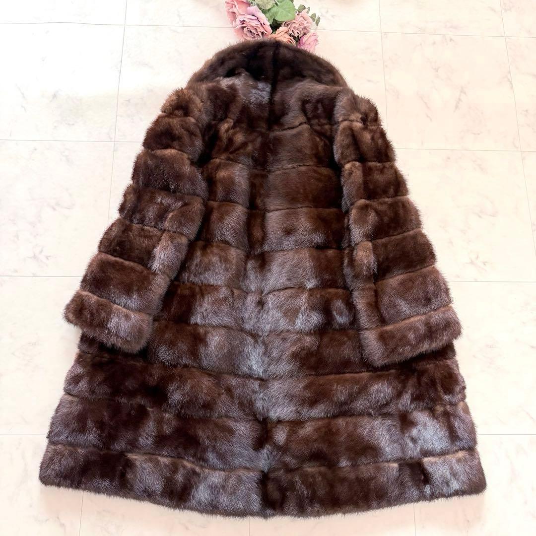 人気デザイン横段◎ミンク ファーコート リアルファー 毛皮 フレア なめし柔らか