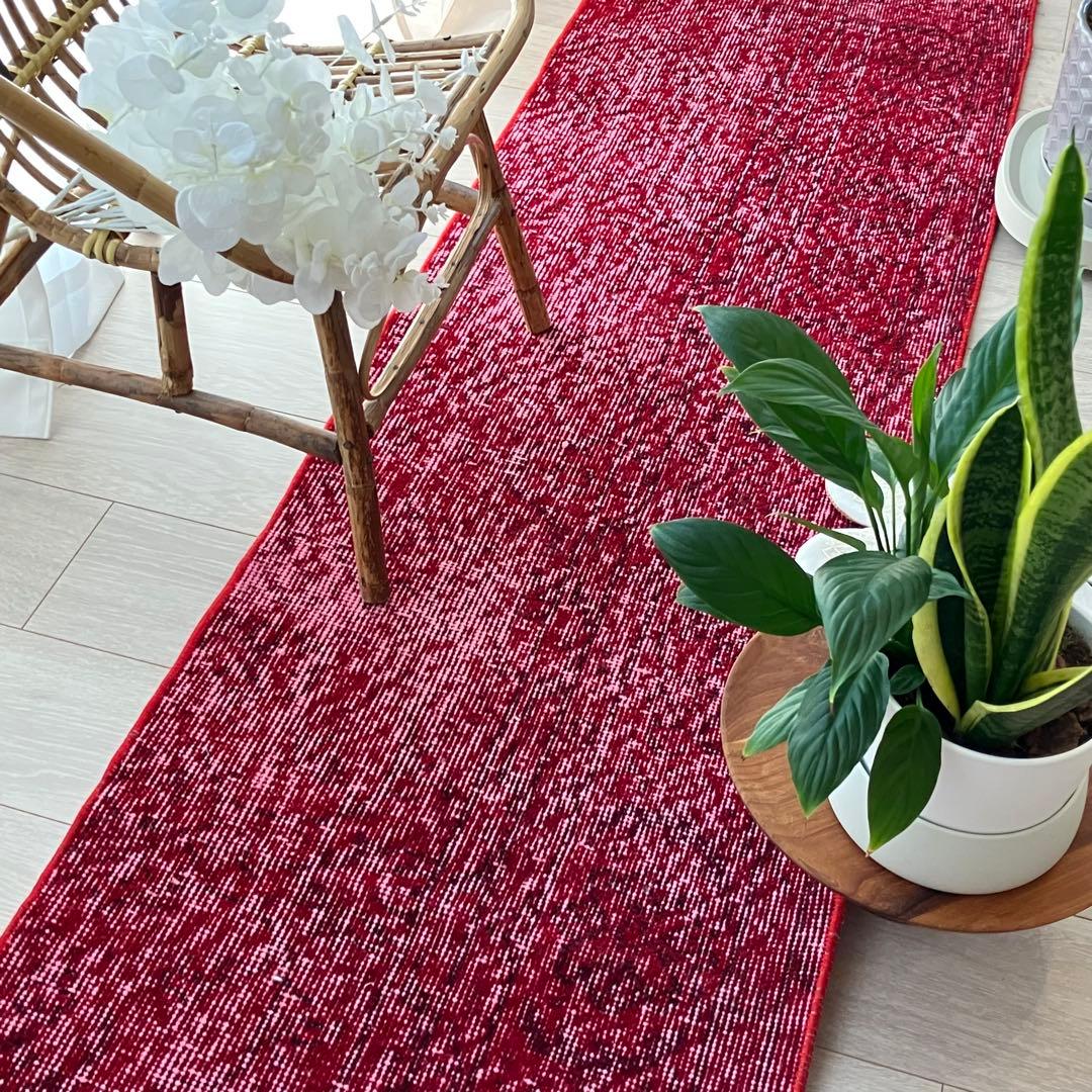 オーバーダイ✳︎50×210✳︎クリスマスレッド　ロング　トルコヴィンテージラグ