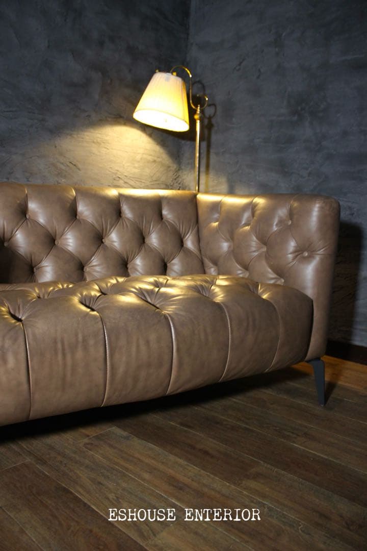 首都圏送無料〜トラモードデメテル18万総本革 レトロボタン ラブソファ ブラウン