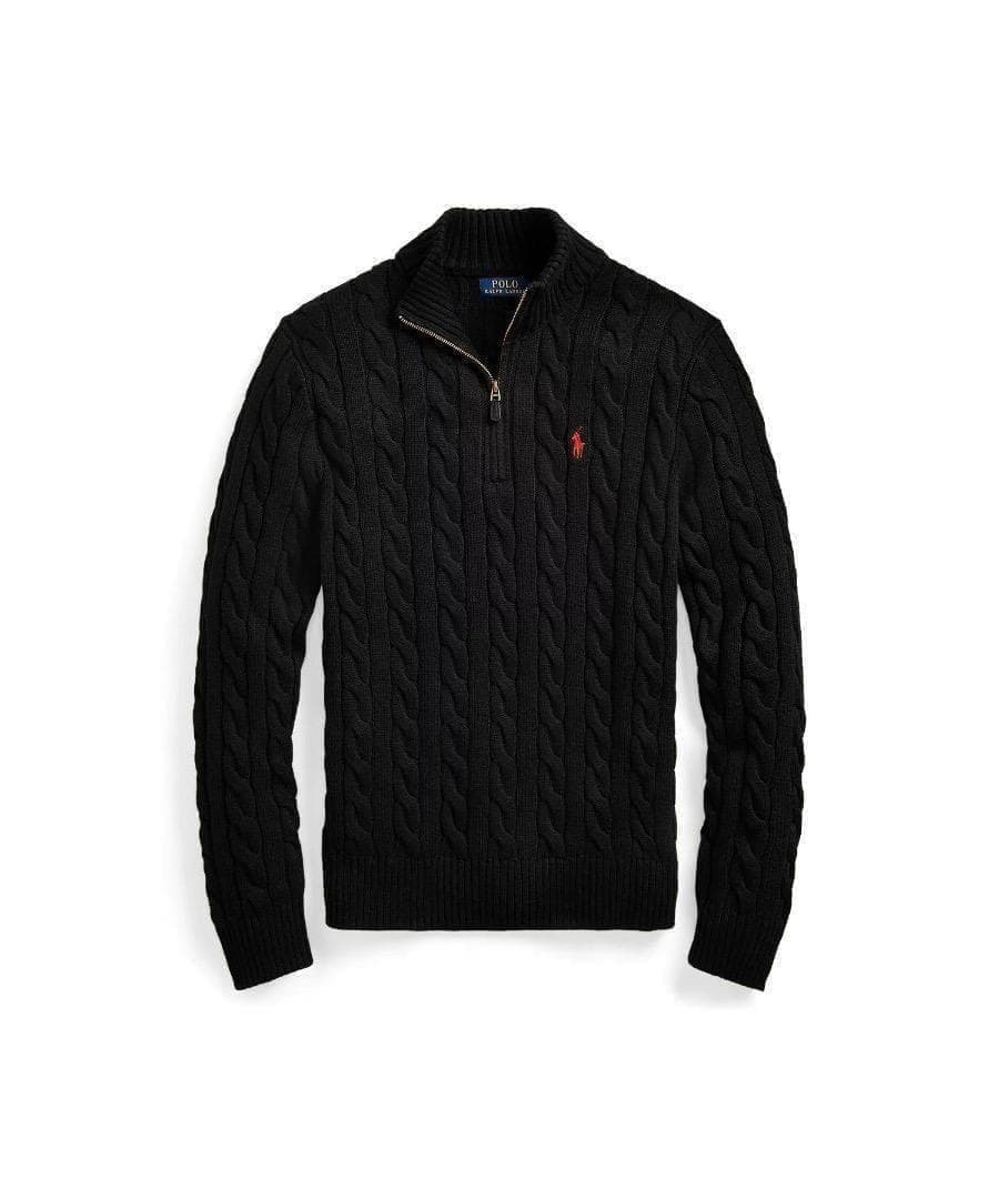 正規品 ラルフローレン ハーフジップ ケーブルニット ブラック M QRタグ付き