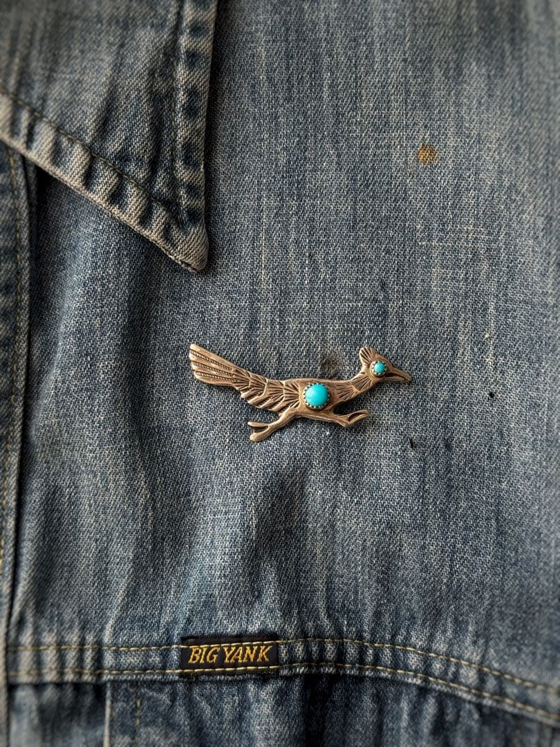 60s ビンテージ ナバホ ターコイズ ロードランナー シルバー ピン ブローチ