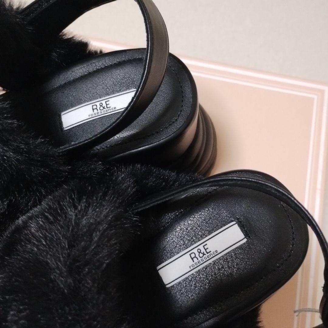 R＆Eブラックファープラットフォームサンダル23.0~24.0