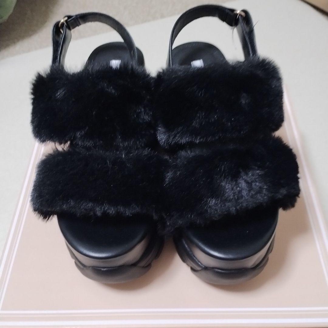 R＆Eブラックファープラットフォームサンダル23.0~24.0