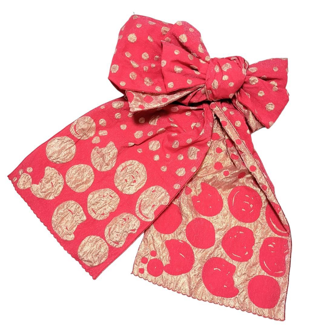 【兵児帯】猫ドット　ツモリチサト　浴衣帯 　ねこ 水玉 赤 レッド 大人