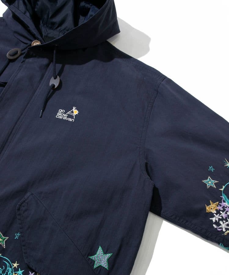 宇宙 ネイビー ロングコート 刺繍モッズコート