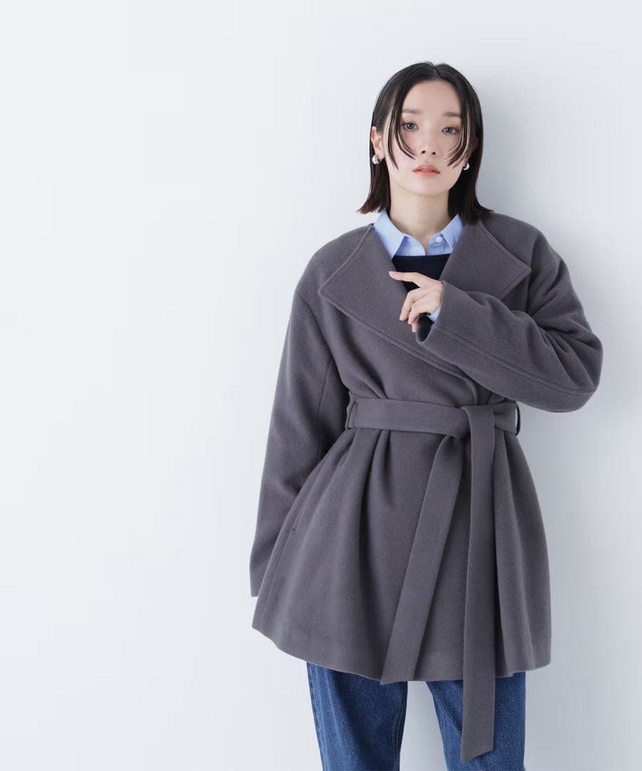 【新品タグ付き】ナチュラルビューティーベーシックベルテッドミディコート　M