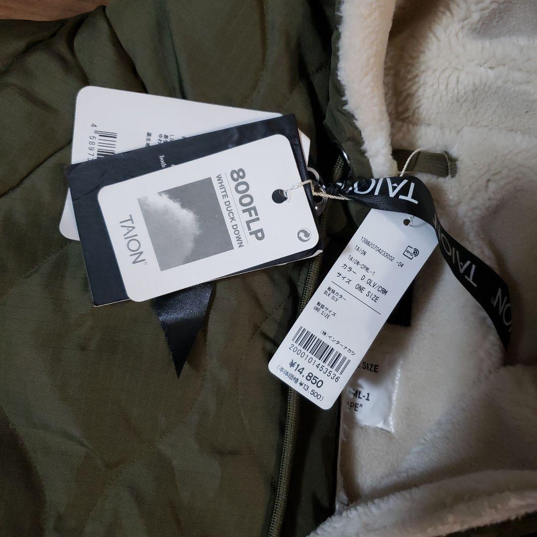 TAION ポンチョ・ケープコート D.オリーブ×クリーム