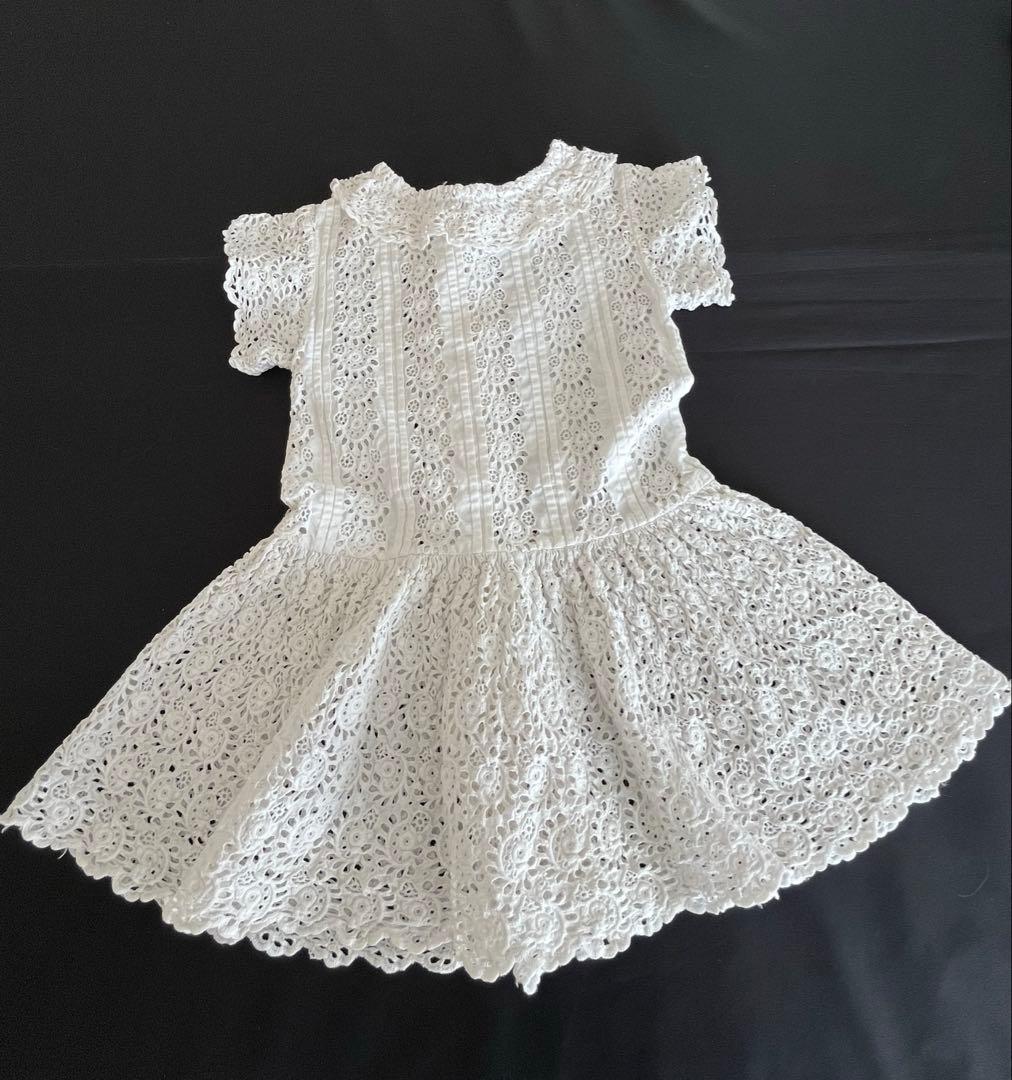 【アンティーク】ドール用ドレス▪️カットワークレース▪️大きなドールに