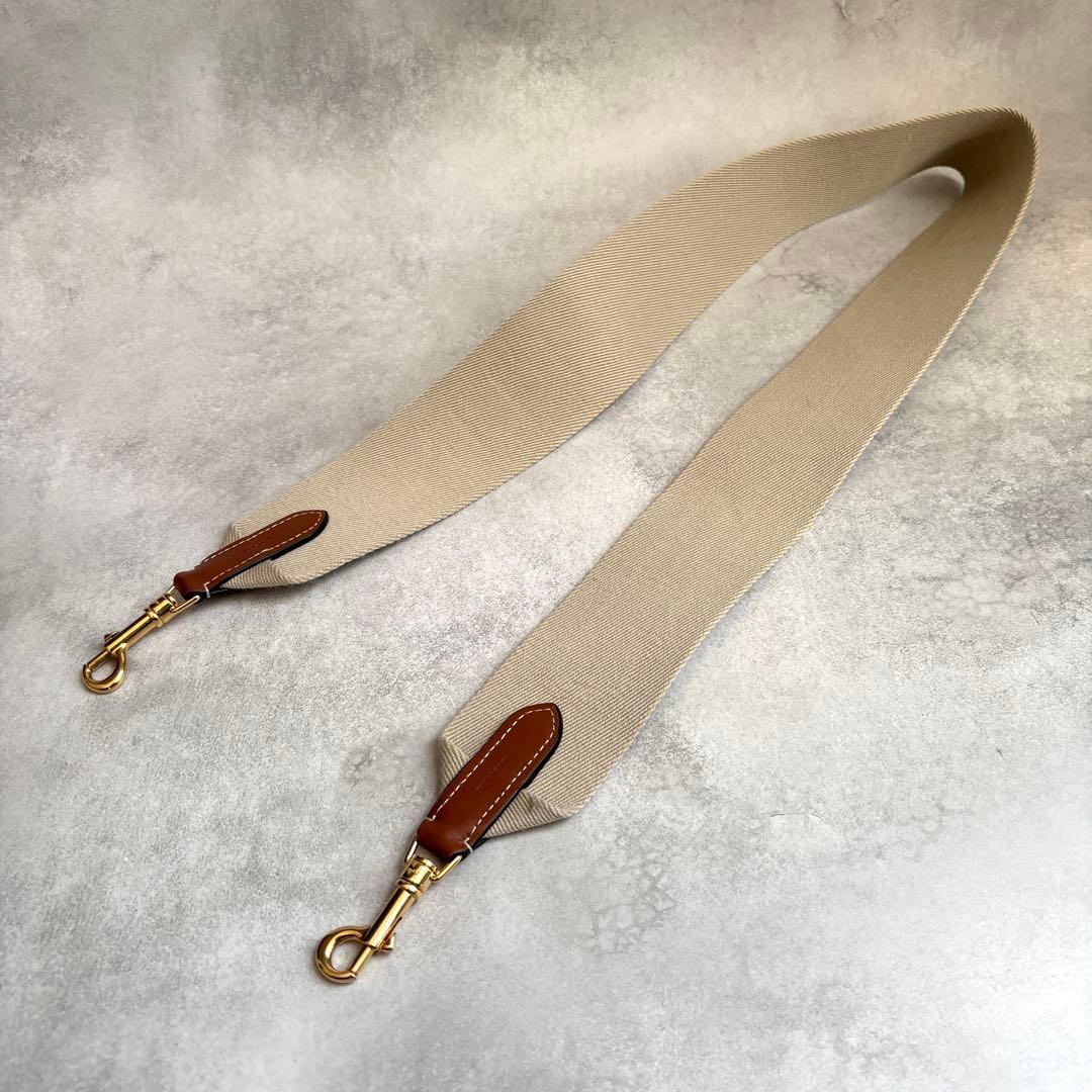 未使用級 CELINE ロゴ ジャカード ロングストラップ ベージュ キャンバス