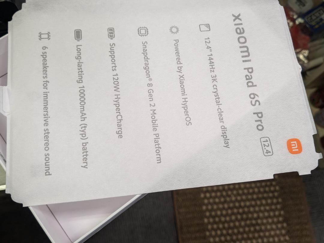 Androidタブレット本体 Xiaomi Pad 6S Pro 12.4 8+256GB 144Hz