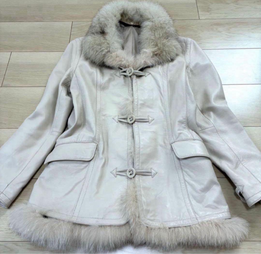 高級感✨LAZO ラムレザージャケット フォックスファー 2way ホワイト
