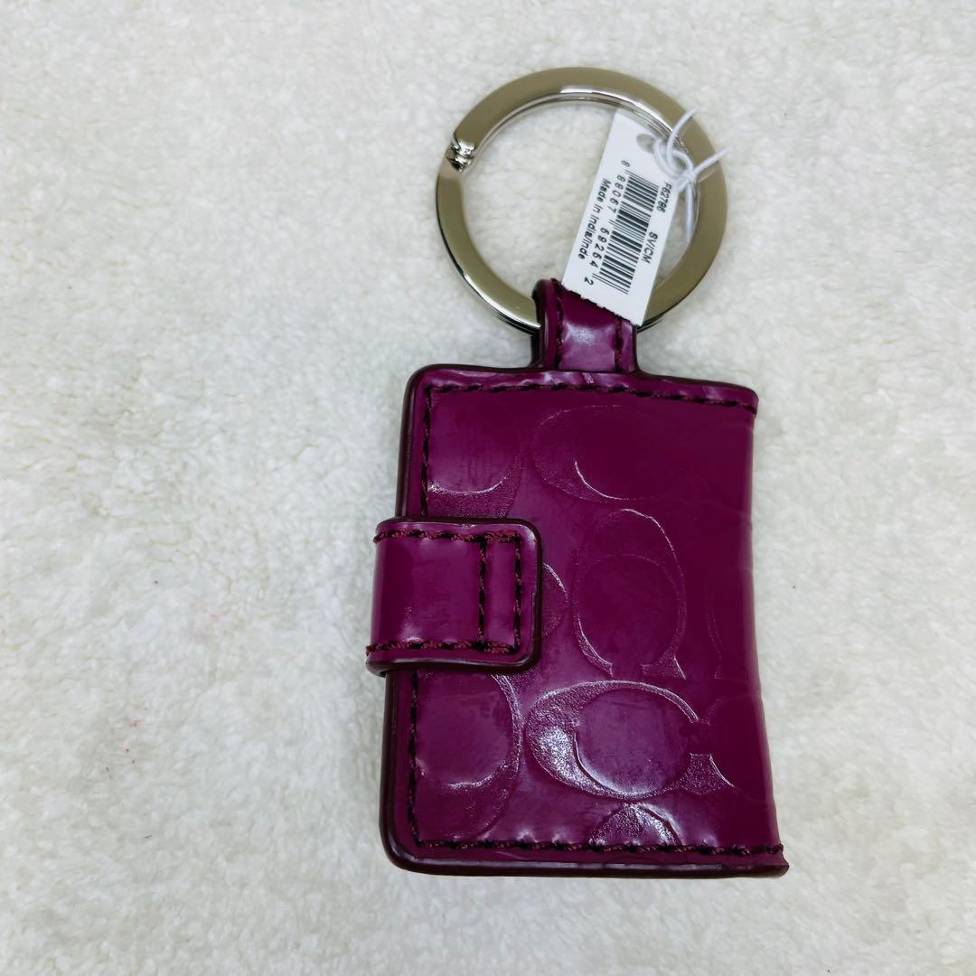 COACH コーチ 手帳型 チャーム フォトフレーム キーリング パープル 紫