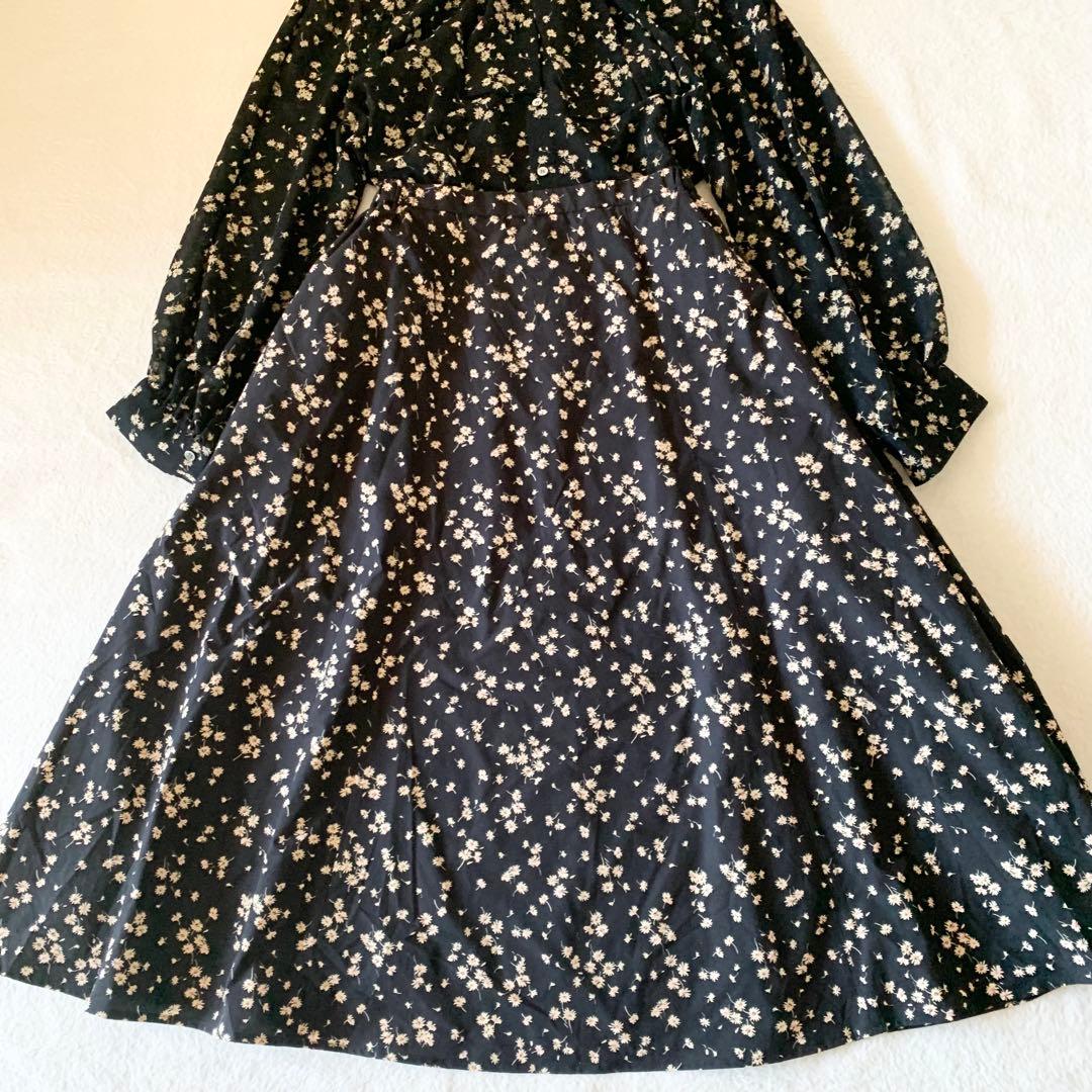 【未使用　タグ付　大きいサイズ】組曲　ボウタイワンピース　シフォン　切替　花柄