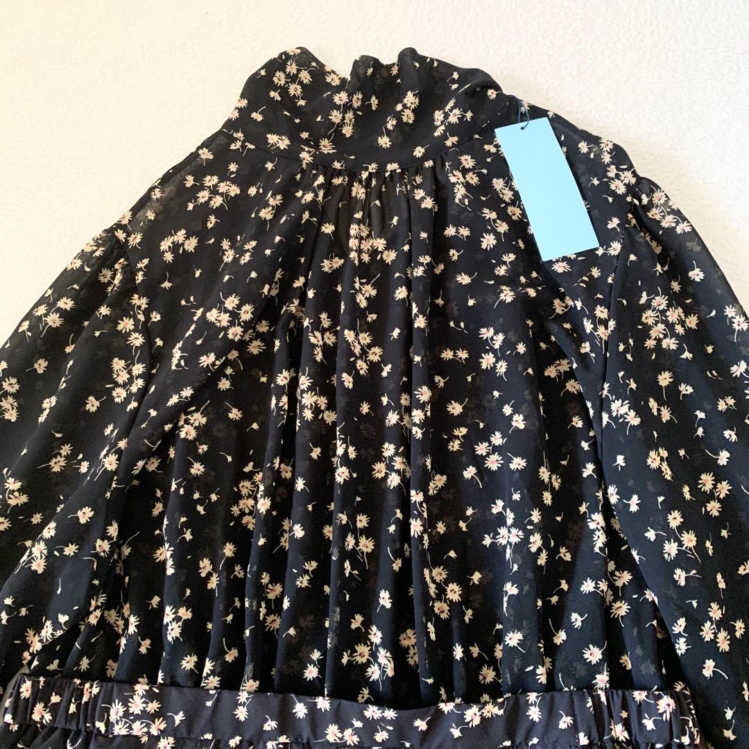 【未使用　タグ付　大きいサイズ】組曲　ボウタイワンピース　シフォン　切替　花柄