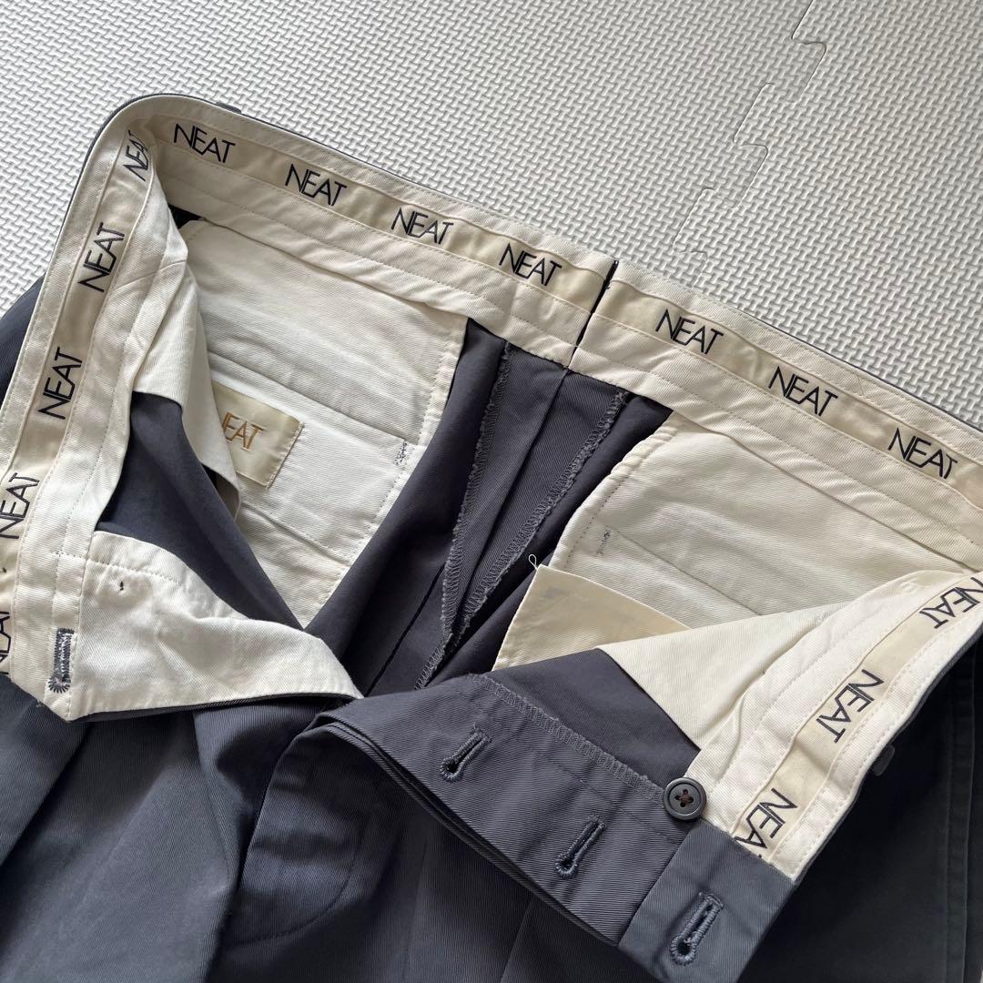美品 NEAT Chino ニートチノ ブルーグレー 46 コットン 2タック
