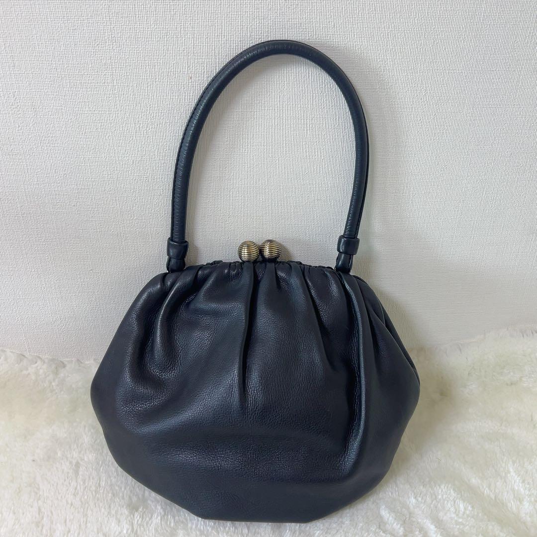 シビラ Sybilla ハンドバッグ がま口 レザー 黒 本革 日本製 美品
