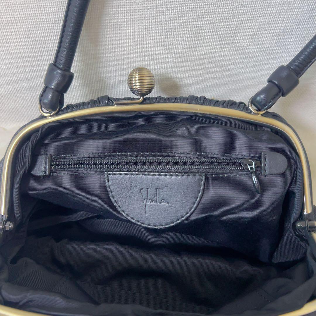シビラ Sybilla ハンドバッグ がま口 レザー 黒 本革 日本製 美品
