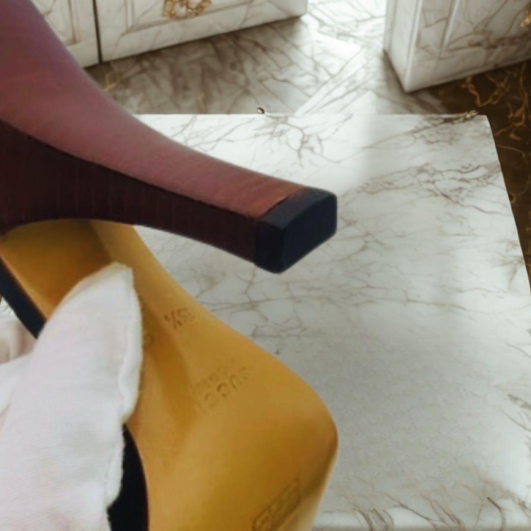 GUCCI サンダルGGキャンパス　ウッドリボンヒール　ブラック