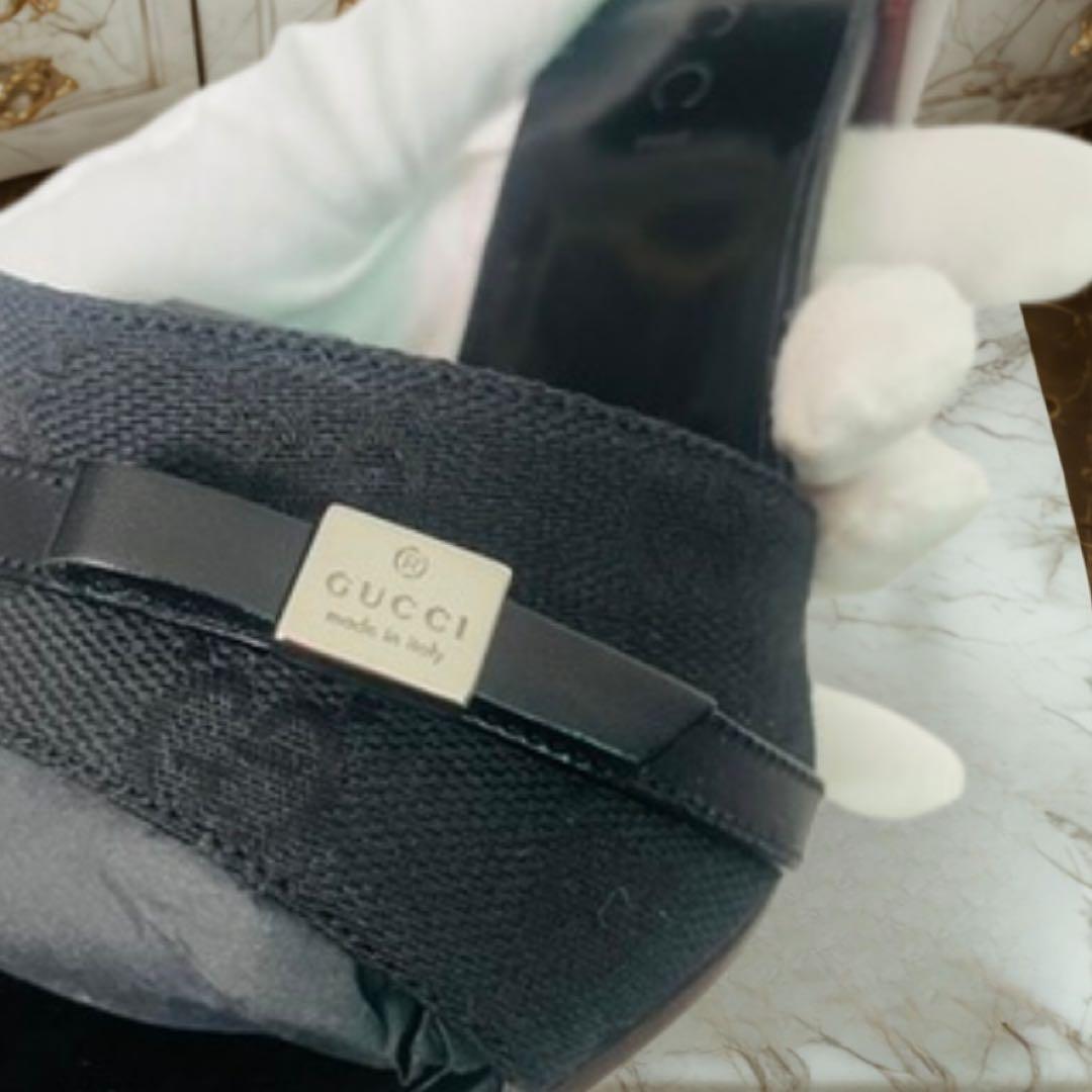 GUCCI サンダルGGキャンパス　ウッドリボンヒール　ブラック