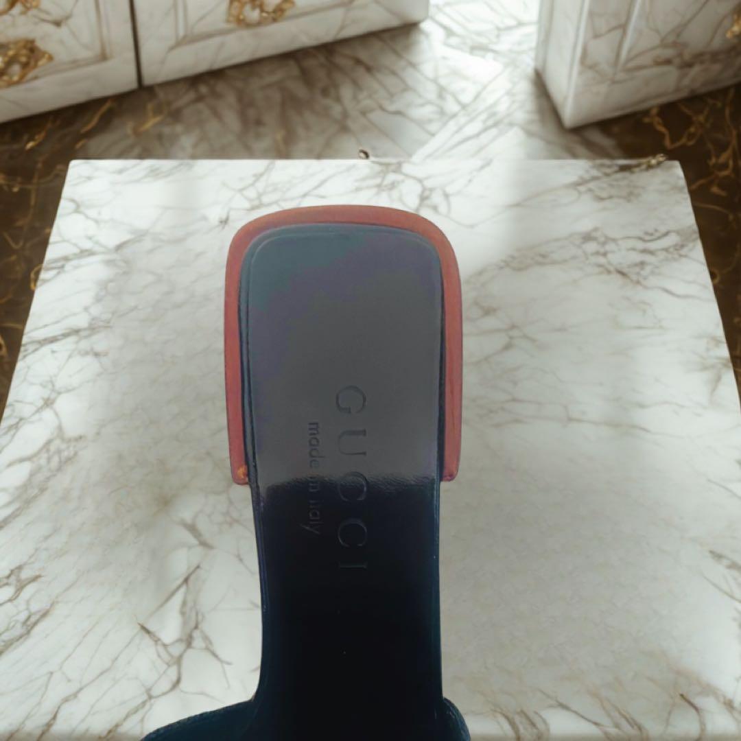 GUCCI サンダルGGキャンパス　ウッドリボンヒール　ブラック