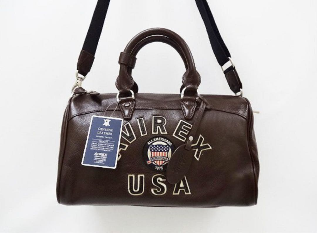 【未使用品】AVIREX ミニダッフル　チョコ　牛革 ミニバッグ　ミニボストン