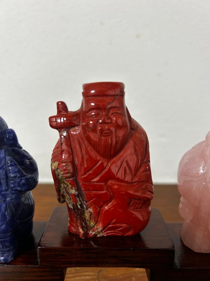 昆*庚様 七福神 天然石置物7体セット　超美品