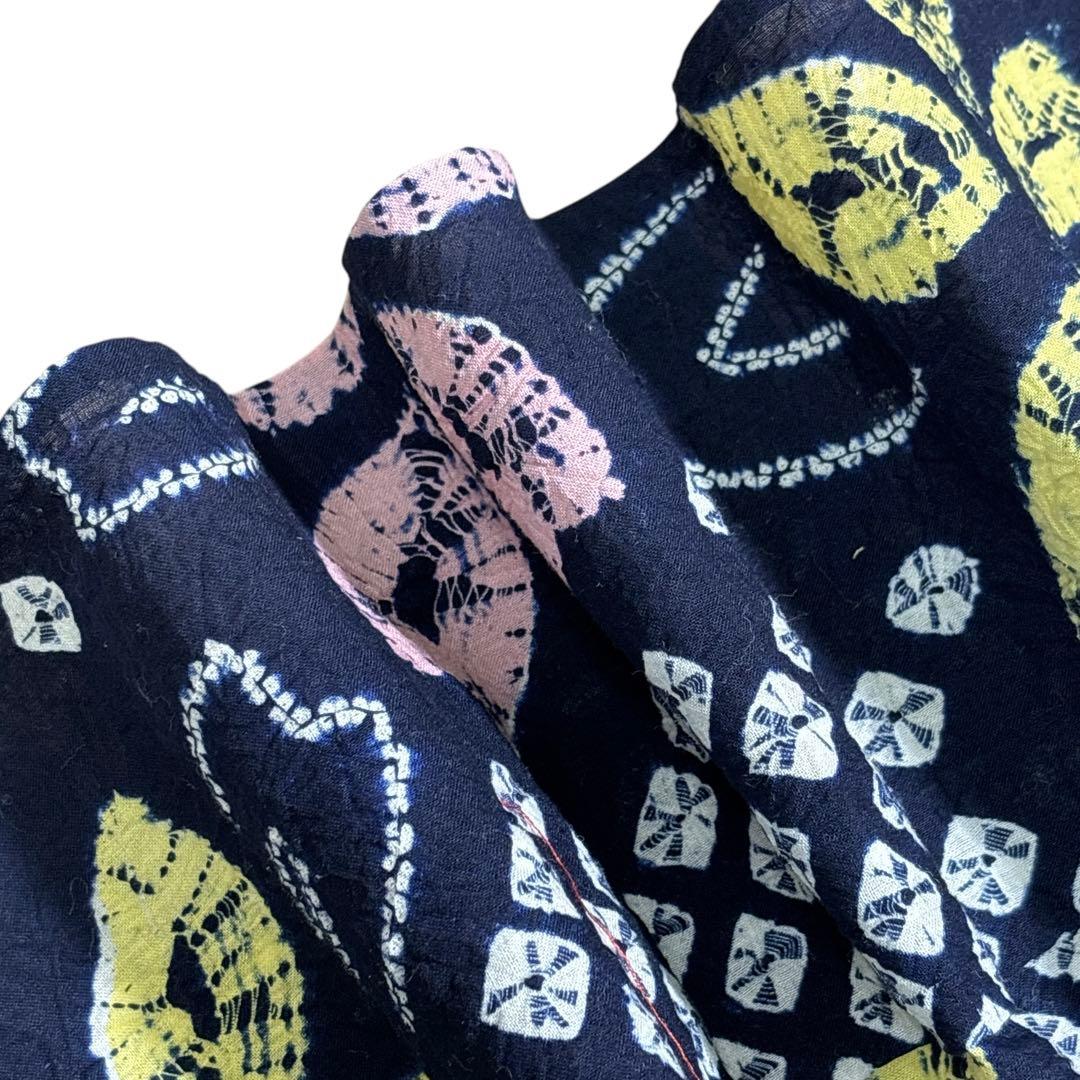 A94有松鳴海絞り 高級浴衣 花 綿　美品　トールサイズ　身丈162cm