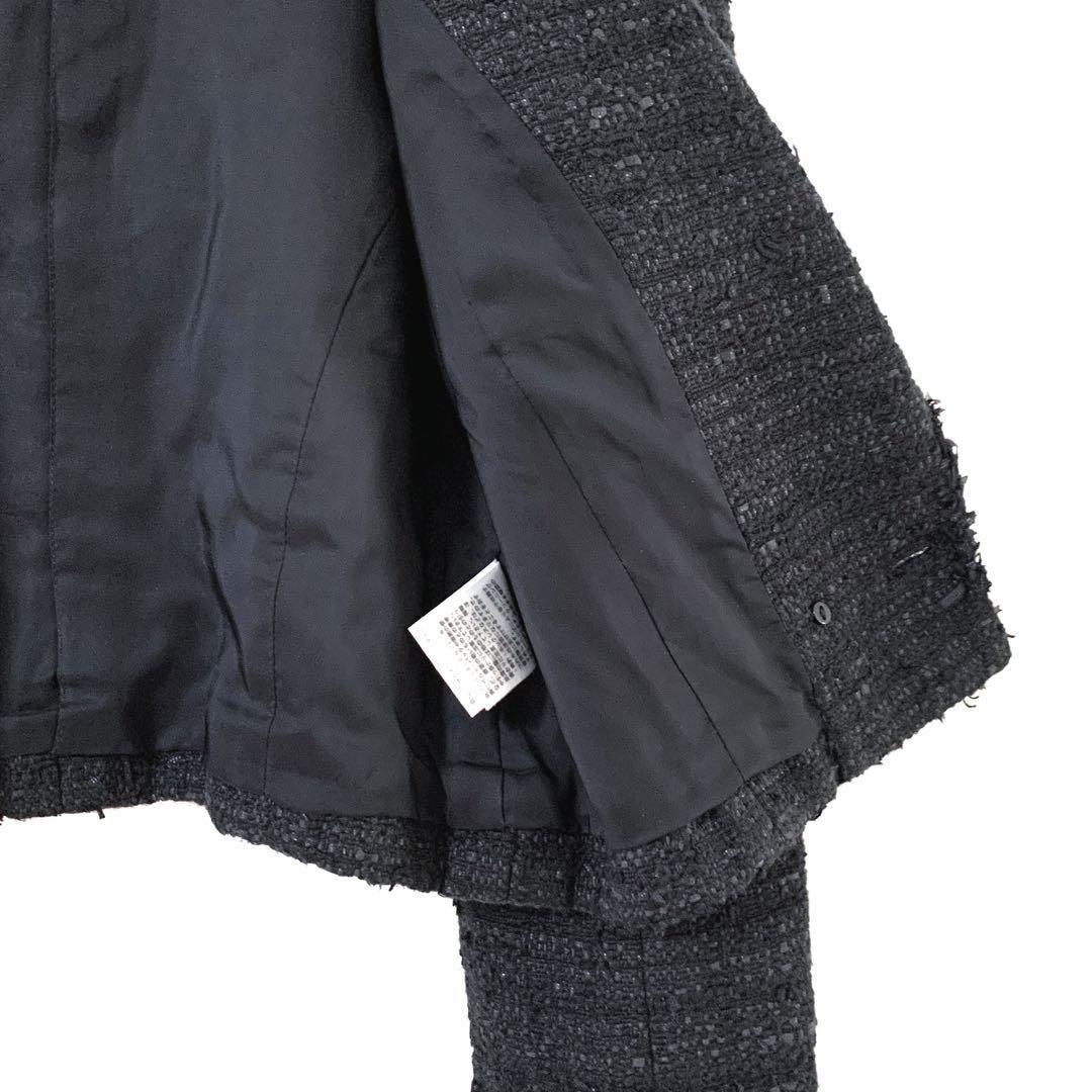 美品⭐️ショート丈 ツイードジャケット Rene TISSUE ボタン 黒 36