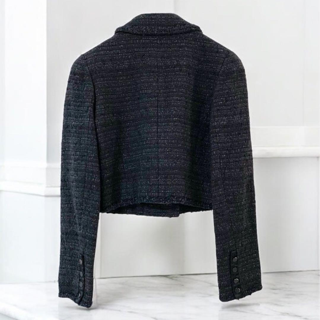 美品⭐️ショート丈 ツイードジャケット Rene TISSUE ボタン 黒 36