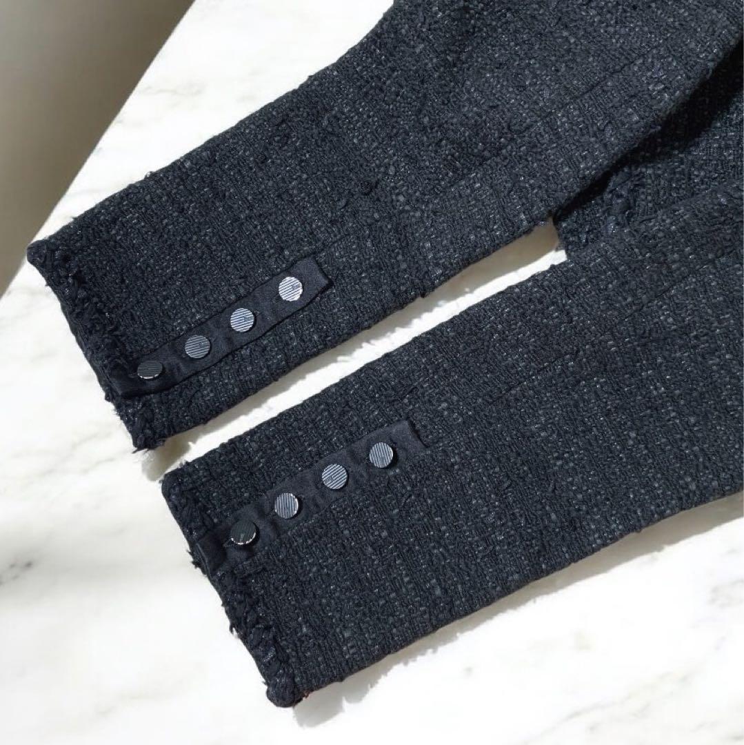 美品⭐️ショート丈 ツイードジャケット Rene TISSUE ボタン 黒 36