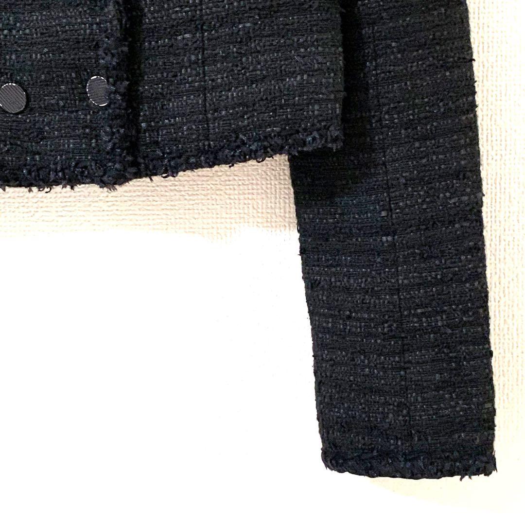 美品⭐️ショート丈 ツイードジャケット Rene TISSUE ボタン 黒 36