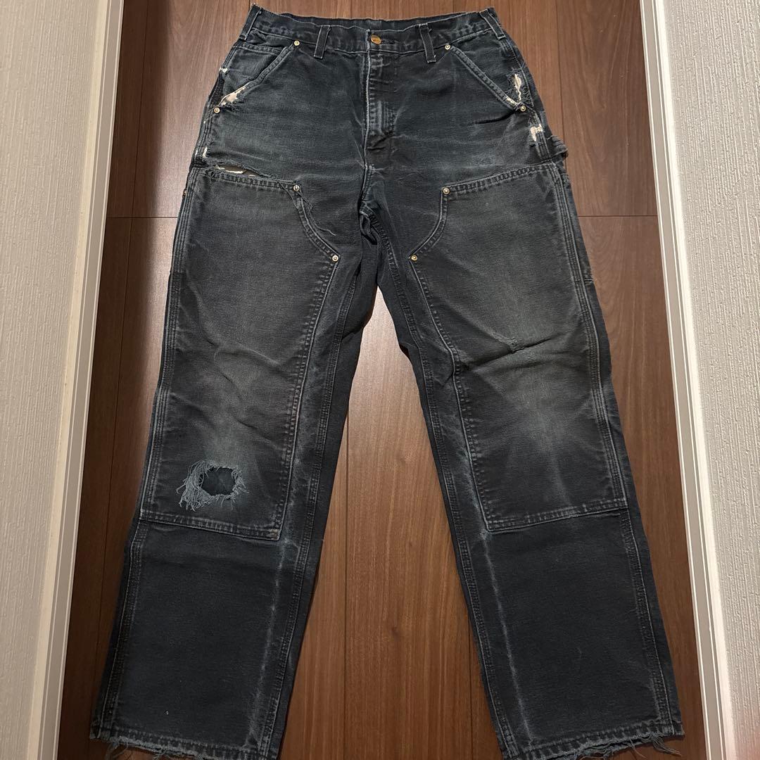 鬼フェード　ヴィンテージ　カーハートダブルニーペインターパンツ　USA製　すみ黒