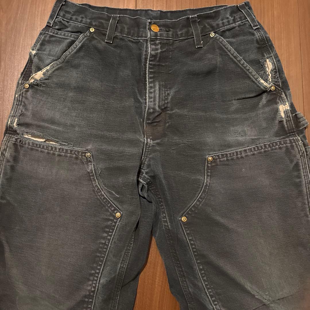 鬼フェード　ヴィンテージ　カーハートダブルニーペインターパンツ　USA製　すみ黒