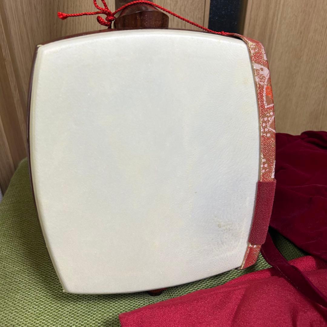 長唄三味線　細棹　本皮　皮破れなし　木製スタンド 長袋、胴袋付き