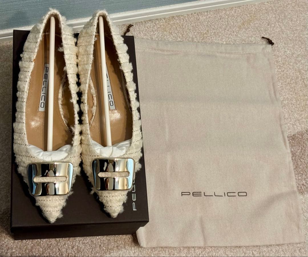 ペリーコ　フラットシューズ 38 ツイード　ホワイト