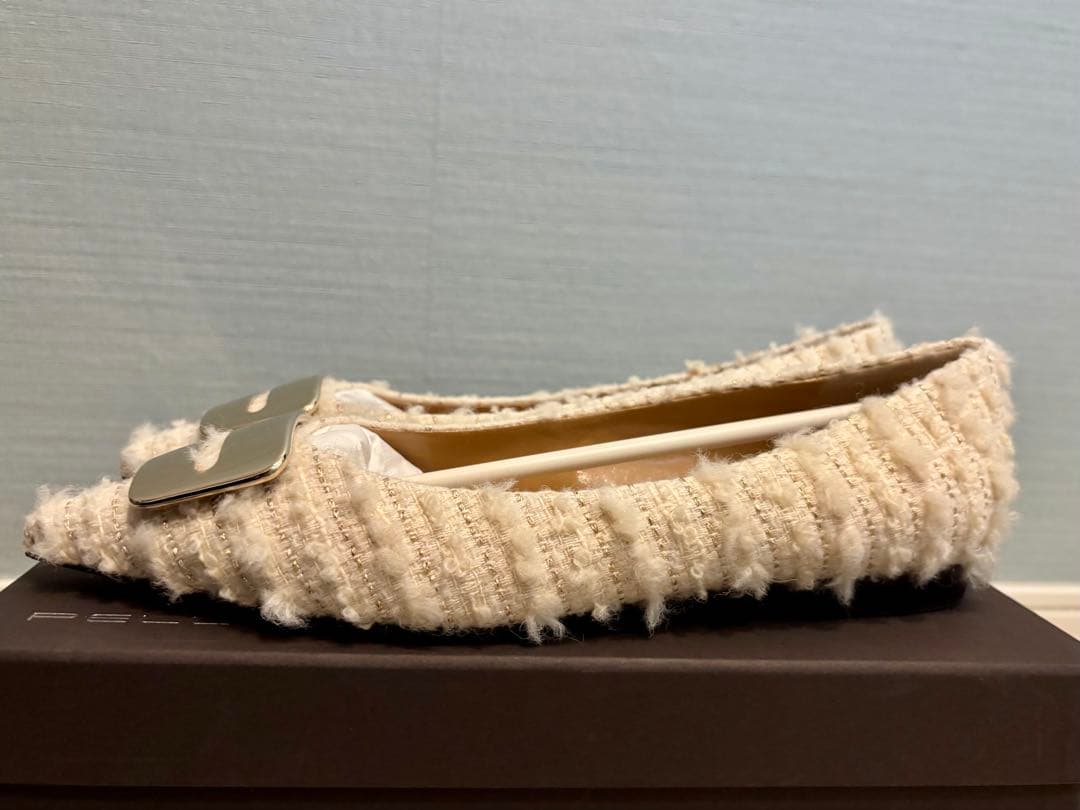 ペリーコ　フラットシューズ 38 ツイード　ホワイト