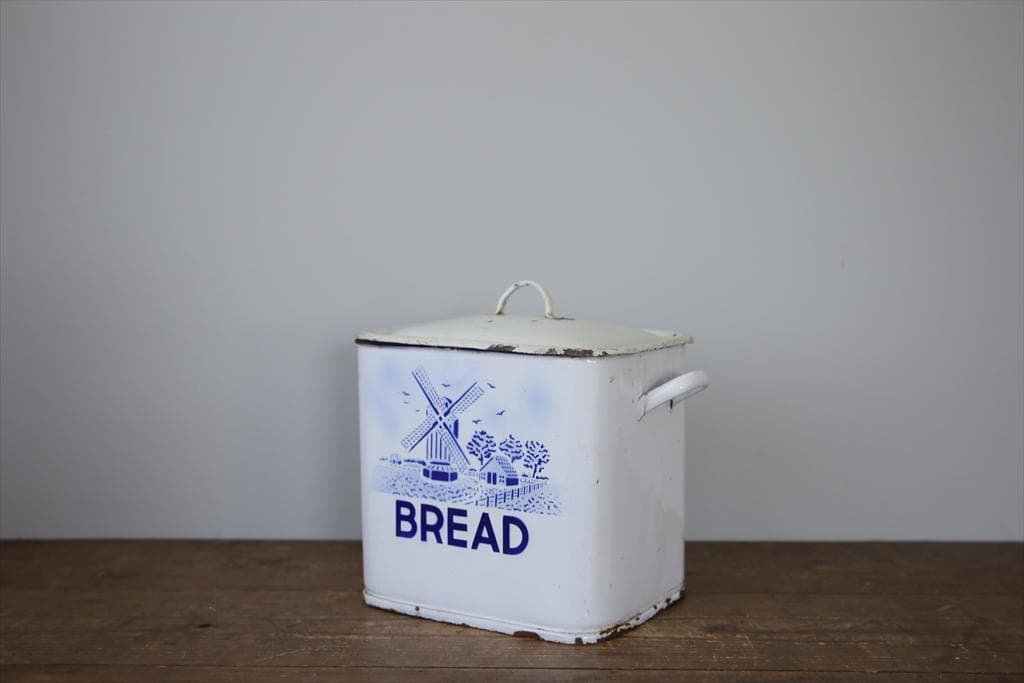英国アンティーク琺瑯製ブレッド缶/ホーローキャニスター/米びつ(83-243)