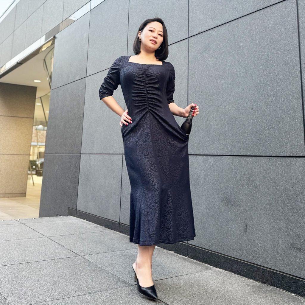 SERPENTINA スクエアネックマーメイドワンピ Mサイズ ネイビー