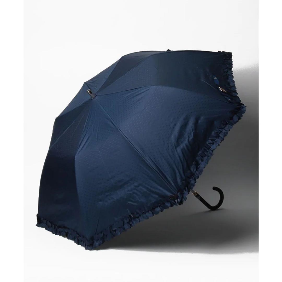 LANVIN en Bleu 晴雨兼用折りたたみ日傘 ドビーフリル ネイビー