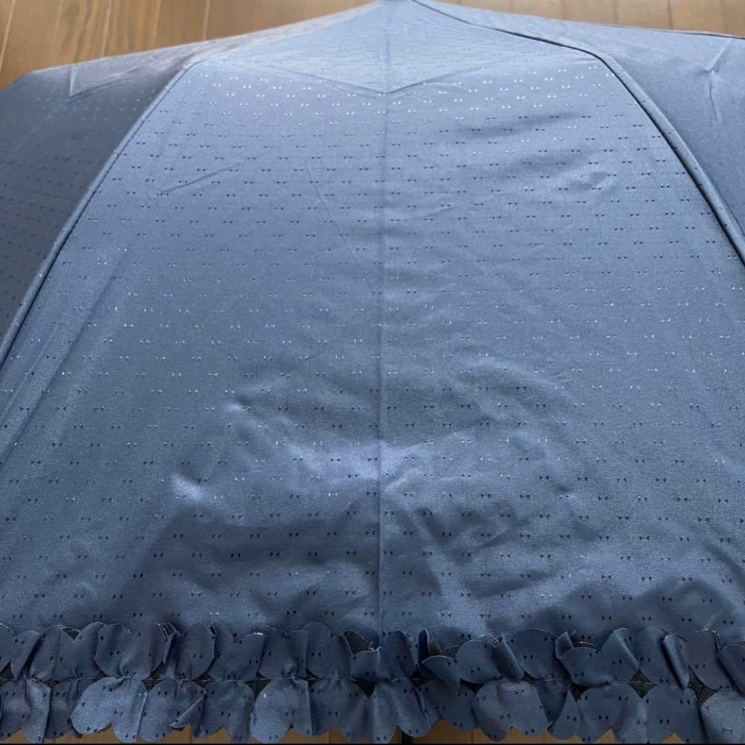 LANVIN en Bleu 晴雨兼用折りたたみ日傘 ドビーフリル ネイビー